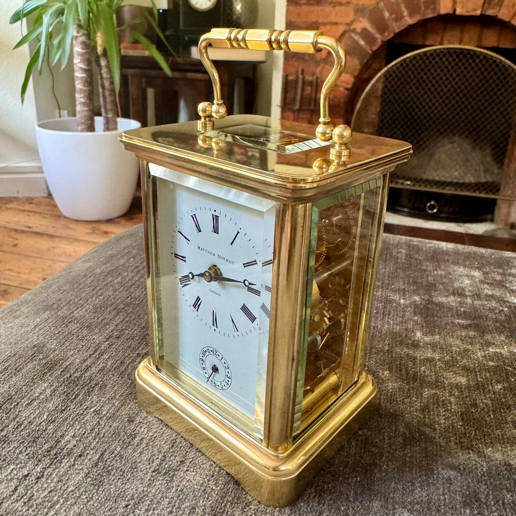 Matthew Norman 1754A Swiss Brass Carriage Clock Alarm 8 Day Serviced Working - Mahn and Co Clock Repairs