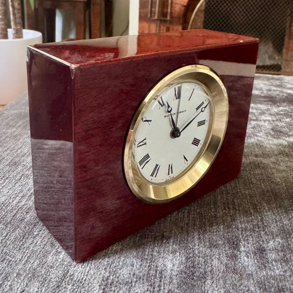 Matthew Norman 811HW Swiss Mechanical Alarm Clock Box Papers 1979 Working - Mahn and Co Clock Repairs