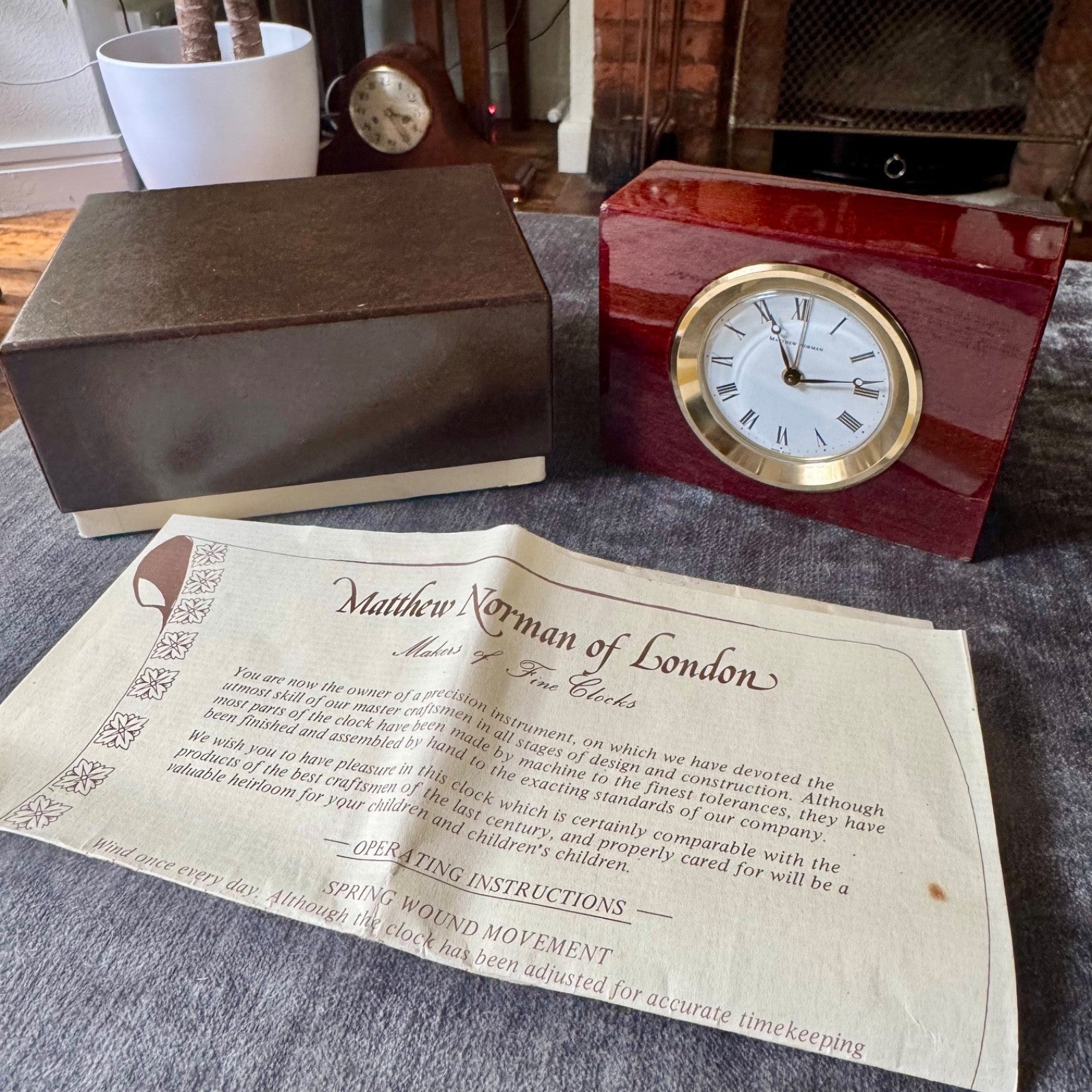 Matthew Norman 811HW Swiss Mechanical Alarm Clock Box Papers 1979 Working - Mahn and Co Clock Repairs