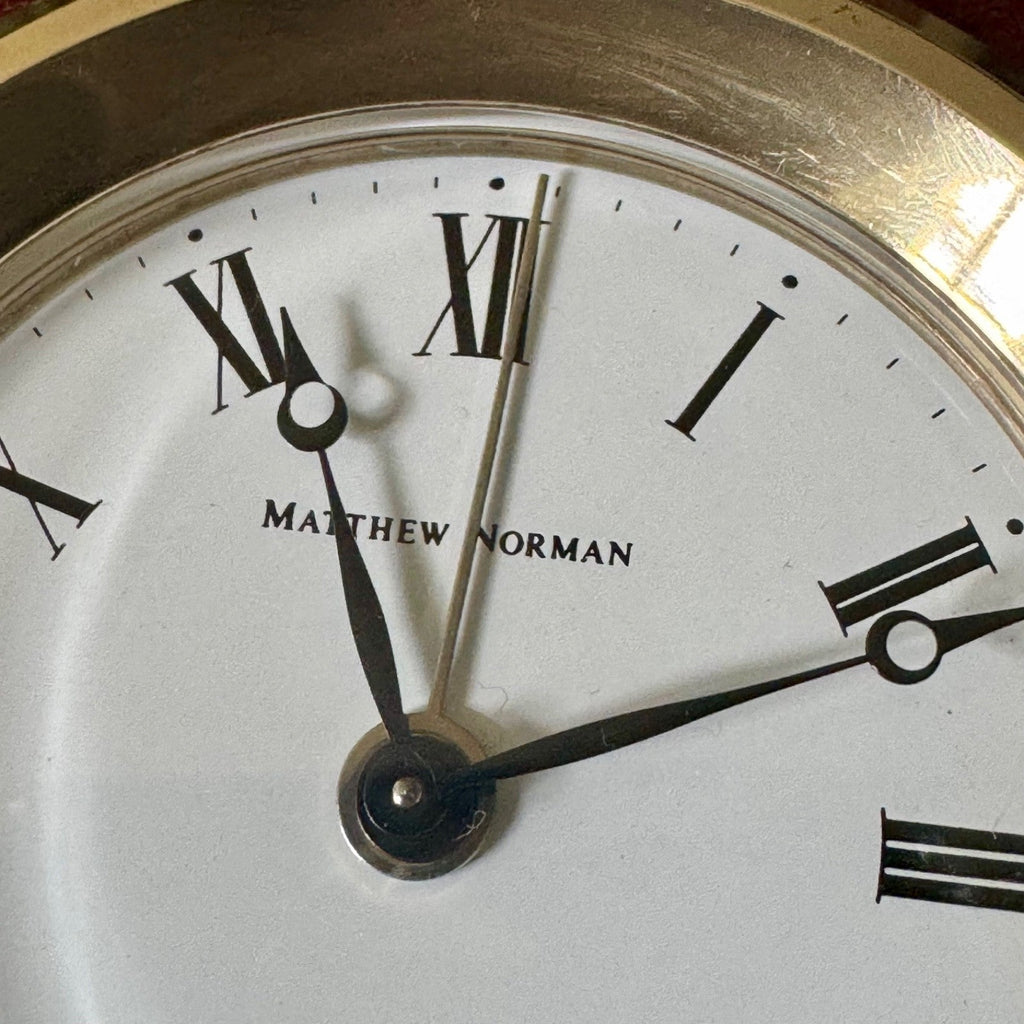 Matthew Norman 811HW Swiss Mechanical Alarm Clock Box Papers 1979 Working - Mahn and Co Clock Repairs