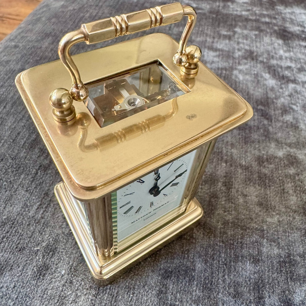 Matthew Norman Miniature Swiss Brass Carriage Clock - Mahn and Co Clock Repairs