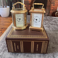 Pair Matthew Norman Miniature Swiss Carriage Clocks Boxed 1977 Serviced - Mahn and Co Clock Repairs