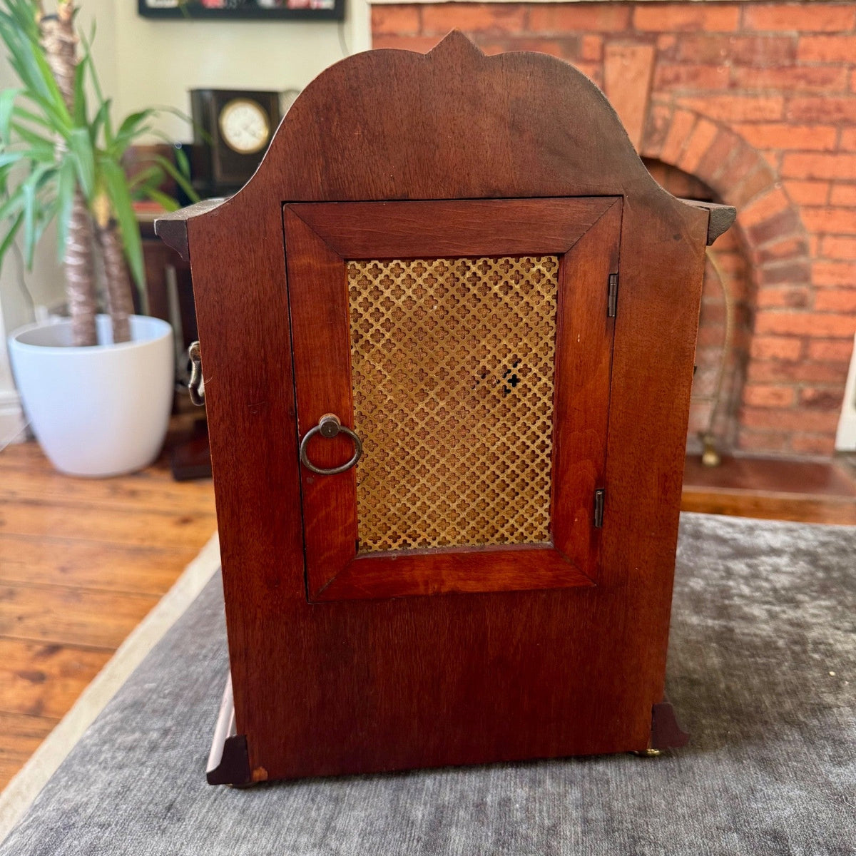PHS German Mahogany Mantel Clock Fully Serviced Gong Strike c1930 - Mahn and Co Clock Repairs
