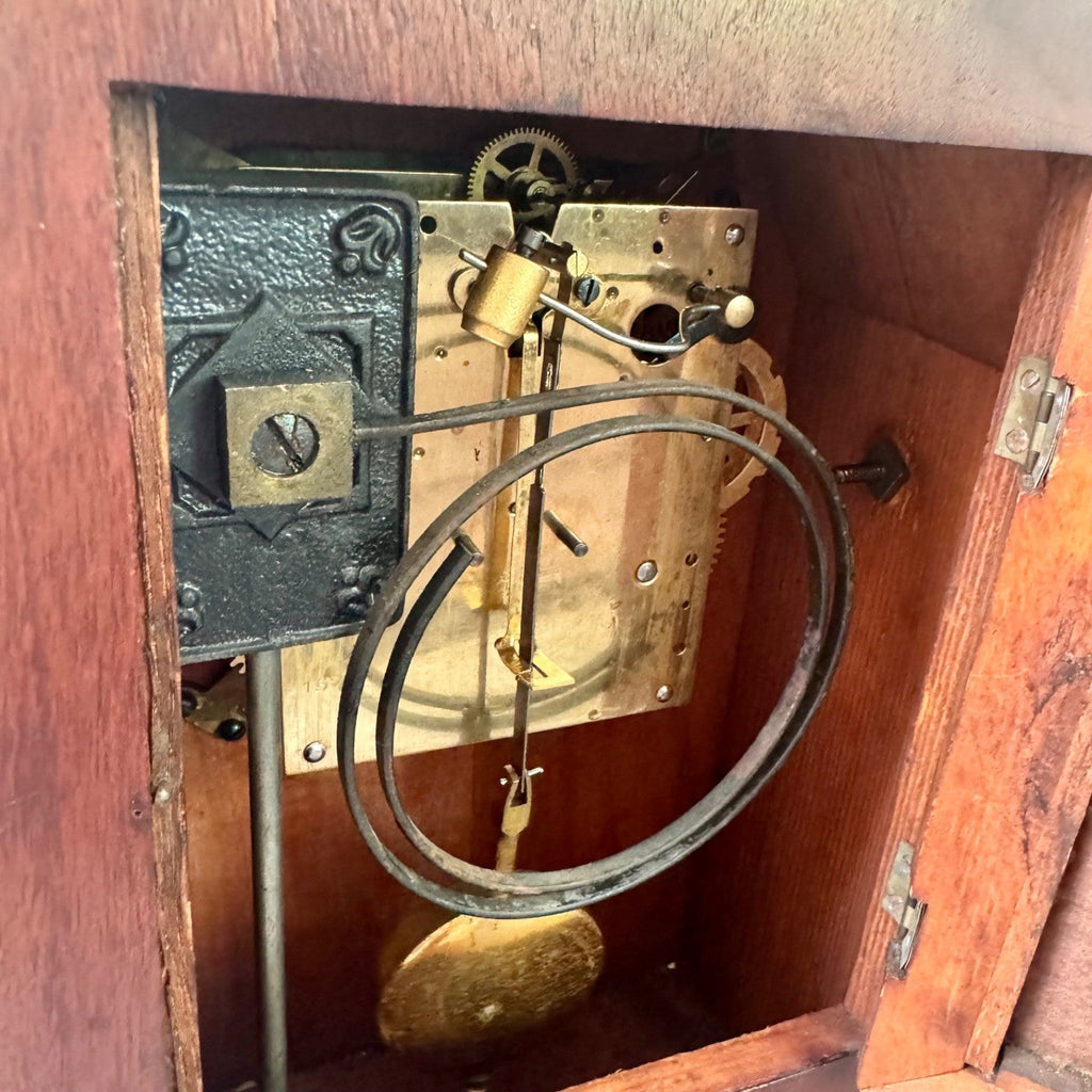 PHS German Mahogany Mantel Clock Fully Serviced Gong Strike c1930 - Mahn and Co Clock Repairs