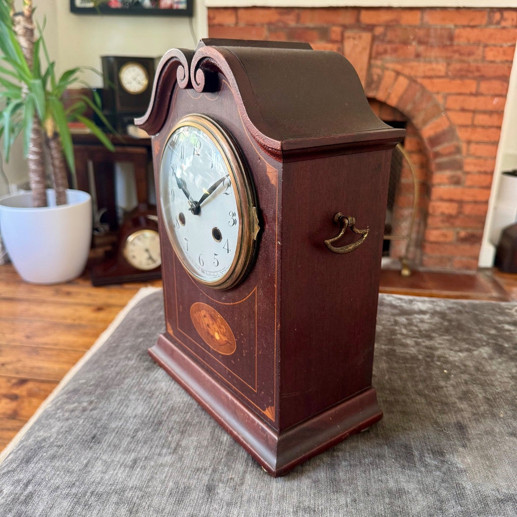 PHS German Mahogany Mantel Clock Fully Serviced Gong Strike c1930 - Mahn and Co Clock Repairs