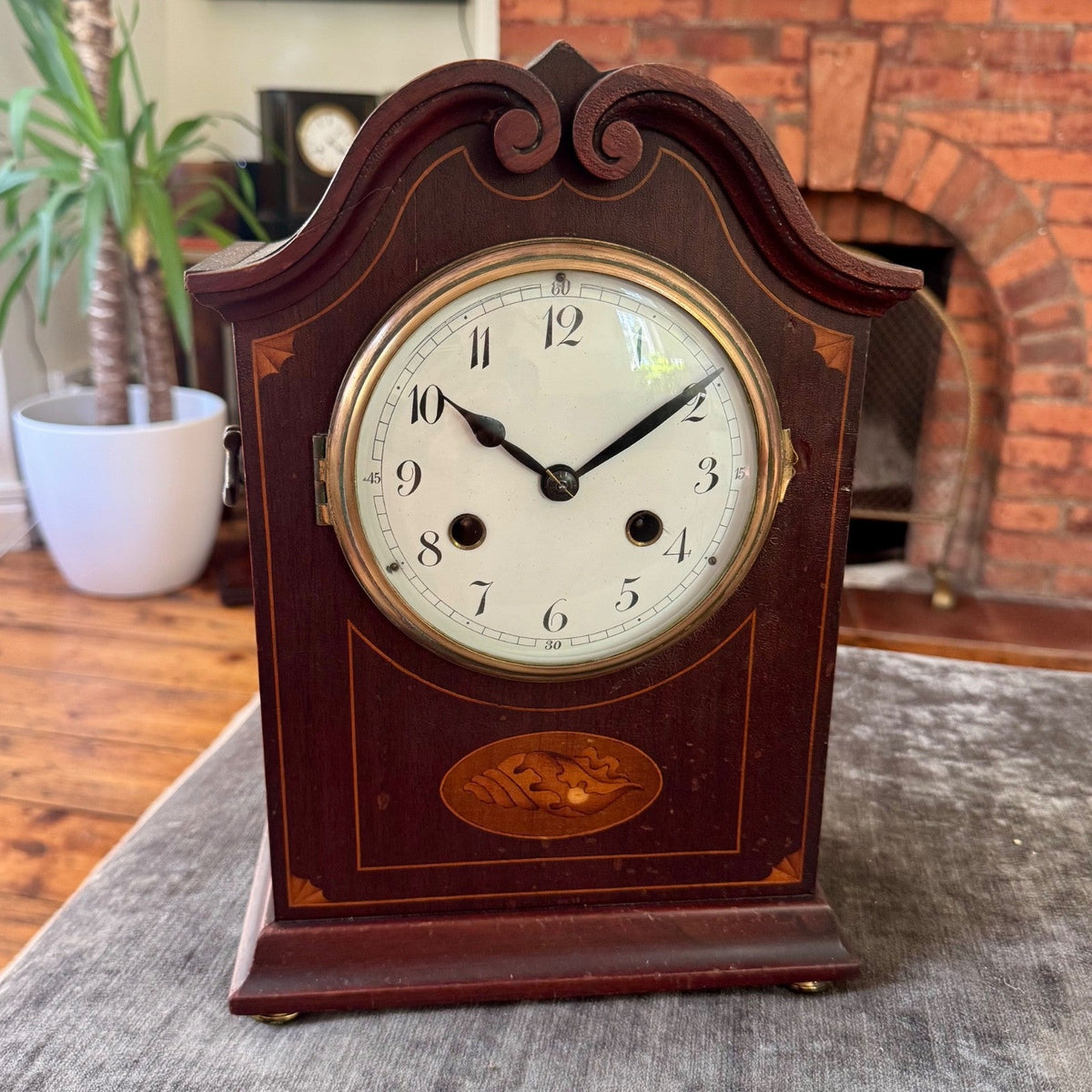 PHS German Mahogany Mantel Clock Fully Serviced Gong Strike c1930 - Mahn and Co Clock Repairs