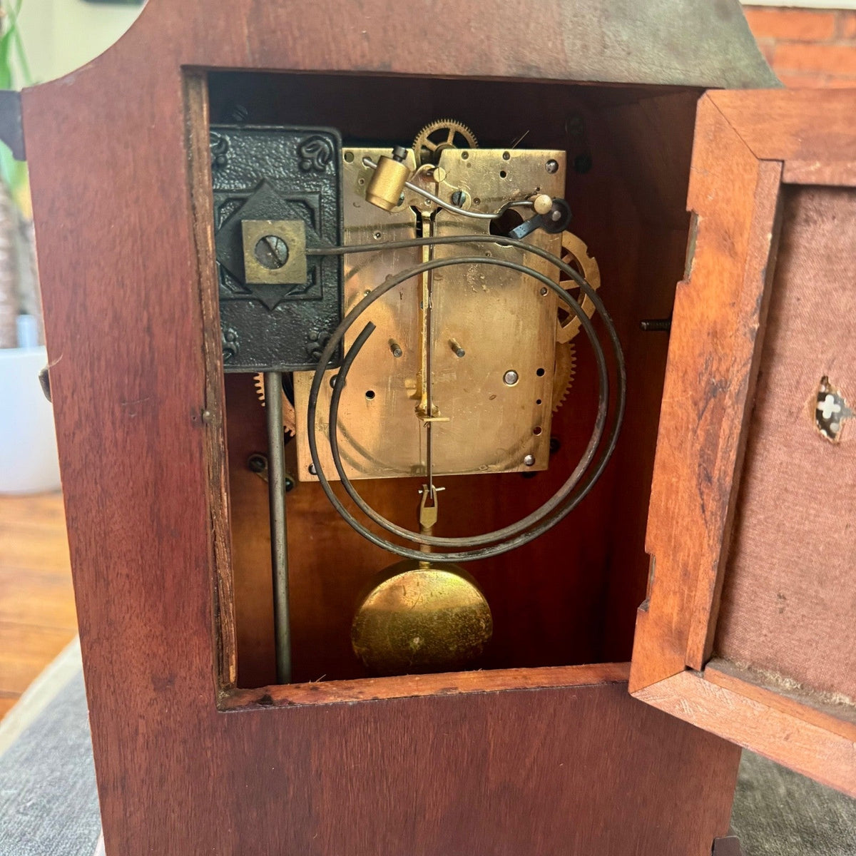 PHS German Mahogany Mantel Clock Fully Serviced Gong Strike c1930 - Mahn and Co Clock Repairs