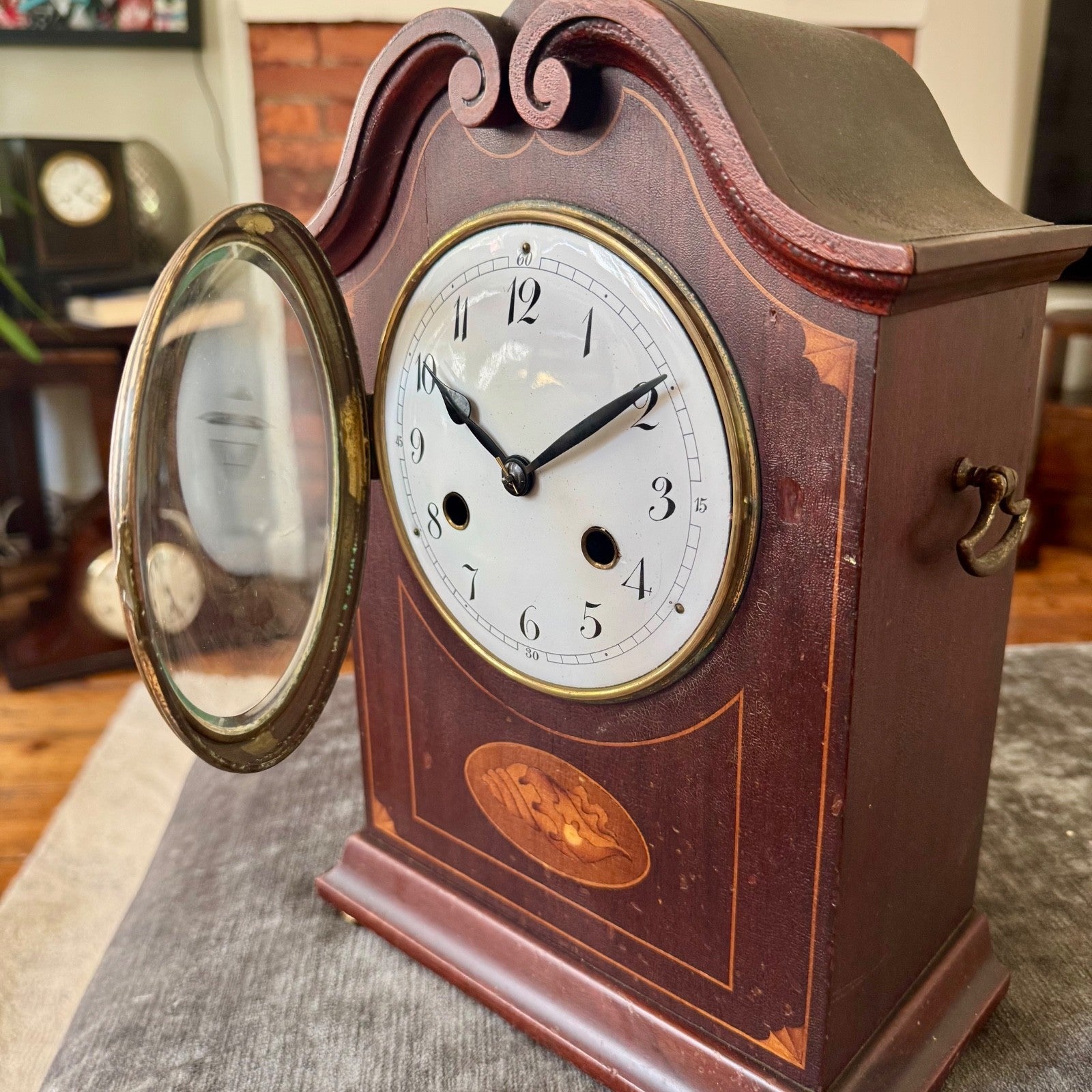 PHS German Mahogany Mantel Clock Fully Serviced Gong Strike c1930 - Mahn and Co Clock Repairs