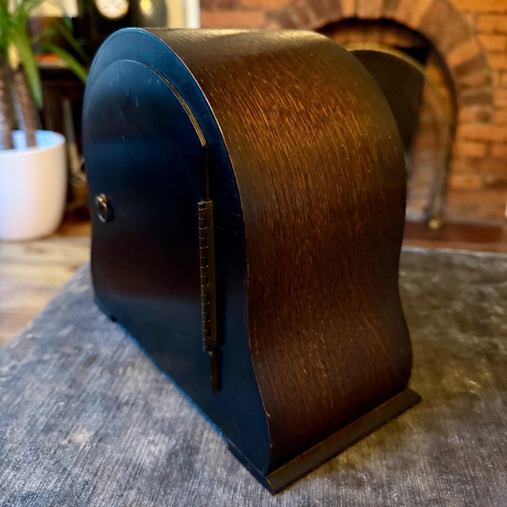 Smiths Enfield Battersea Mantel Clock 1950s Oak Serviced Mechanical Pendulum - Mahn and Co Clock Repairs