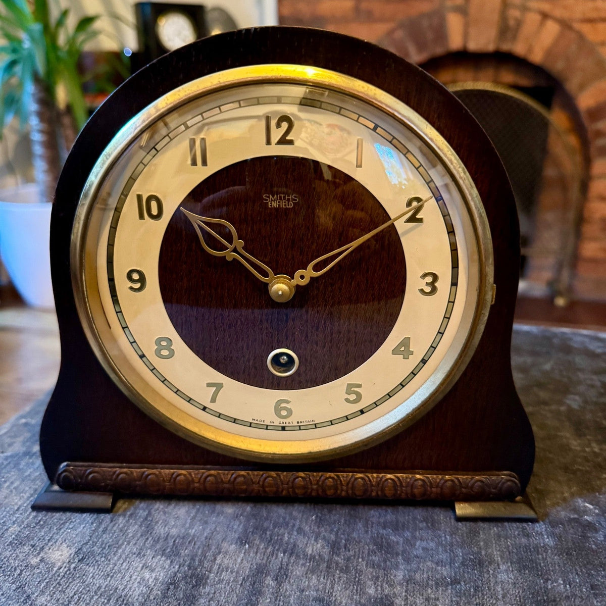Smiths Enfield Battersea Mantel Clock 1950s Oak Serviced Mechanical Pendulum - Mahn and Co Clock Repairs