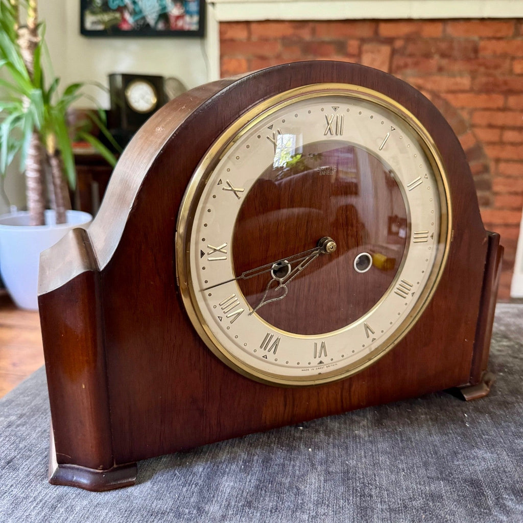 Smiths Enfield Mantel Clock 1955 Fully Serviced Vintage Walnut Gong Strike Worki - Mahn and Co Clock Repairs
