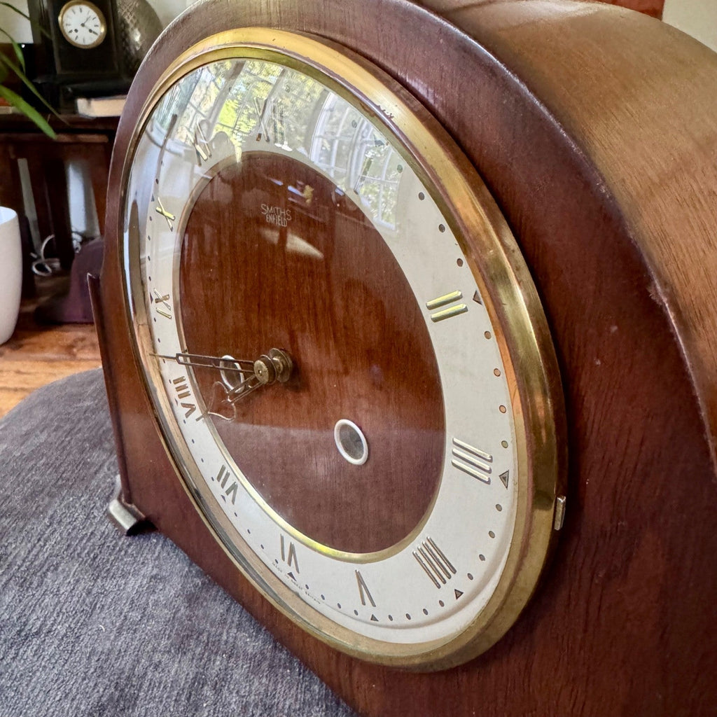 Smiths Enfield Mantel Clock 1955 Fully Serviced Vintage Walnut Gong Strike Worki - Mahn and Co Clock Repairs