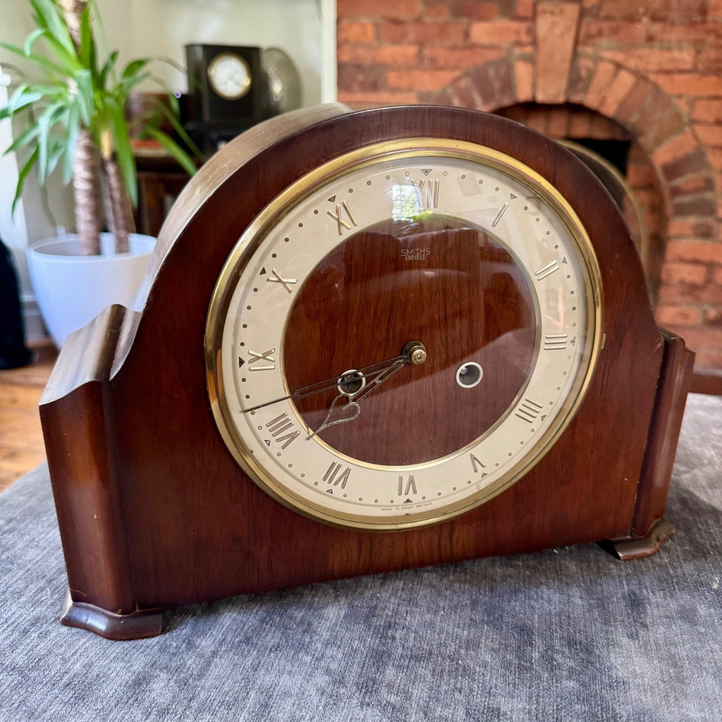 Smiths Enfield Mantel Clock 1955 Fully Serviced Vintage Walnut Gong Strike Worki - Mahn and Co Clock Repairs
