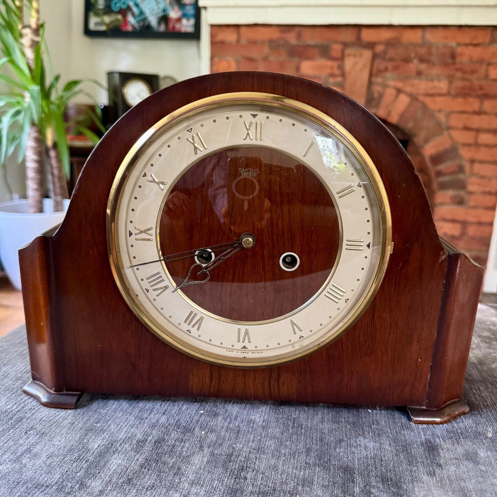 Smiths Enfield Mantel Clock 1955 Fully Serviced Vintage Walnut Gong Strike Worki - Mahn and Co Clock Repairs