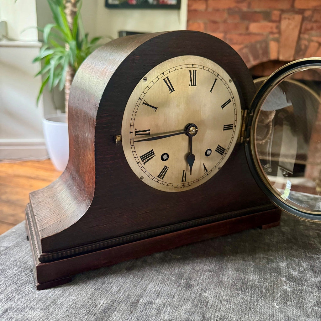 Vintage Empire Oak Mantel Clock Fully Serviced Gong Strike C1940s Made in En - Mahn and Co Clock Repairs