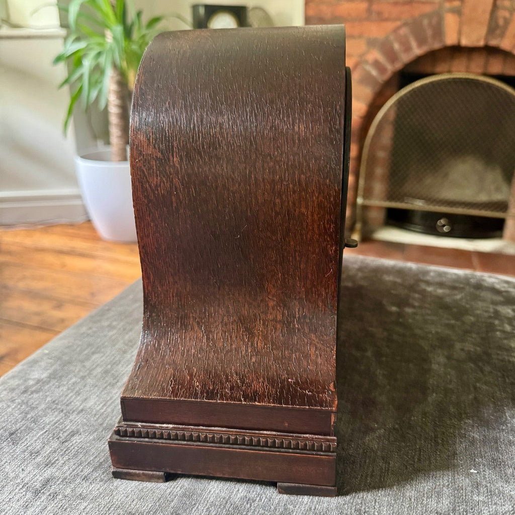 Vintage Empire Oak Mantel Clock Fully Serviced Gong Strike C1940s Made in En - Mahn and Co Clock Repairs