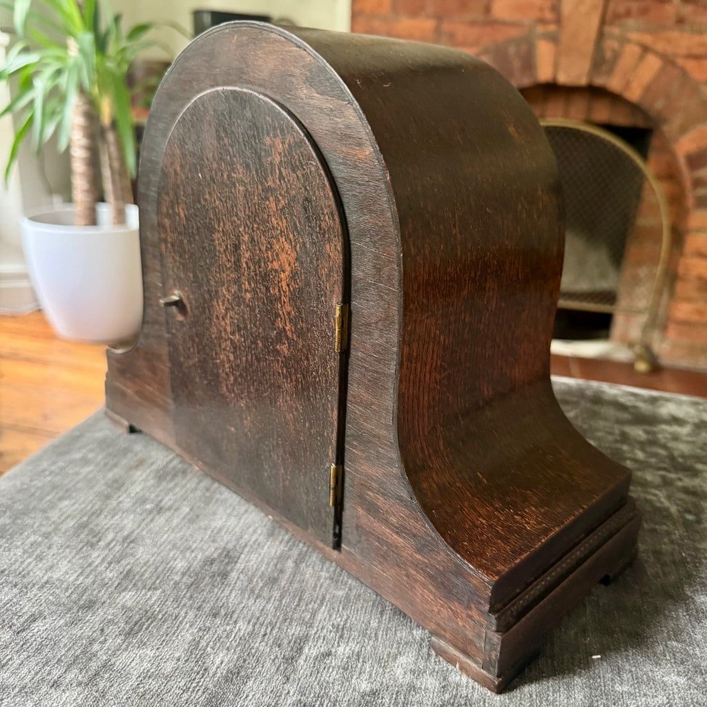 Vintage Empire Oak Mantel Clock Fully Serviced Gong Strike C1940s Made in En - Mahn and Co Clock Repairs