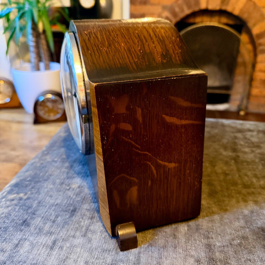 Vintage Enfield Oak Mantel Clock Gong Strike Art Deco English Working - Mahn and Co Clock Repairs