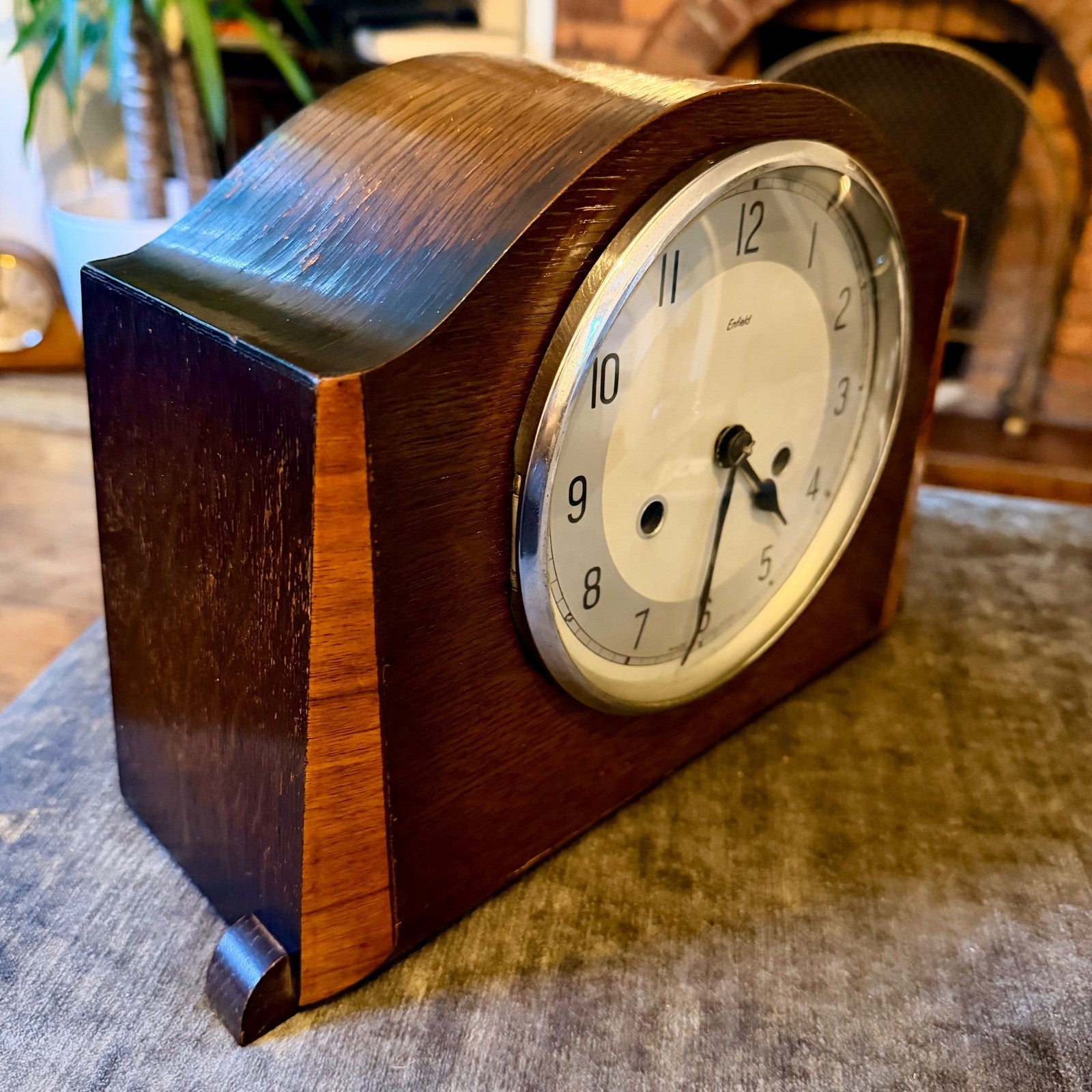Vintage Enfield Oak Mantel Clock Gong Strike Art Deco English Working - Mahn and Co Clock Repairs