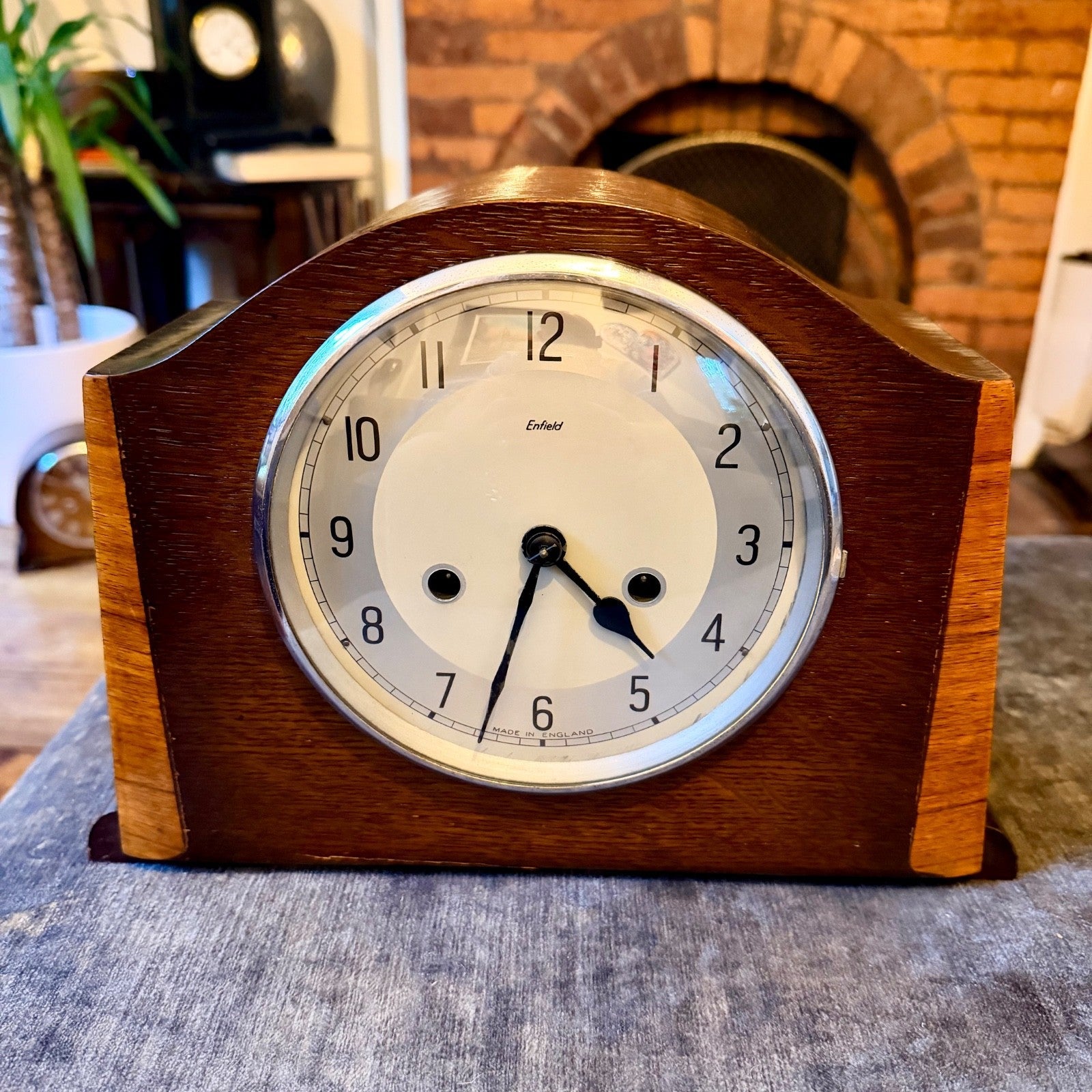Vintage Enfield Oak Mantel Clock Gong Strike Art Deco English Working - Mahn and Co Clock Repairs