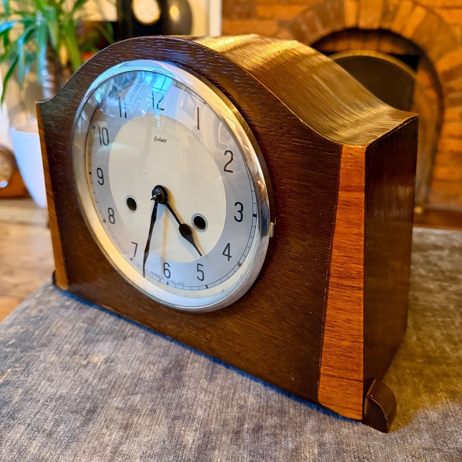 Vintage Enfield Oak Mantel Clock Gong Strike Art Deco English Working - Mahn and Co Clock Repairs
