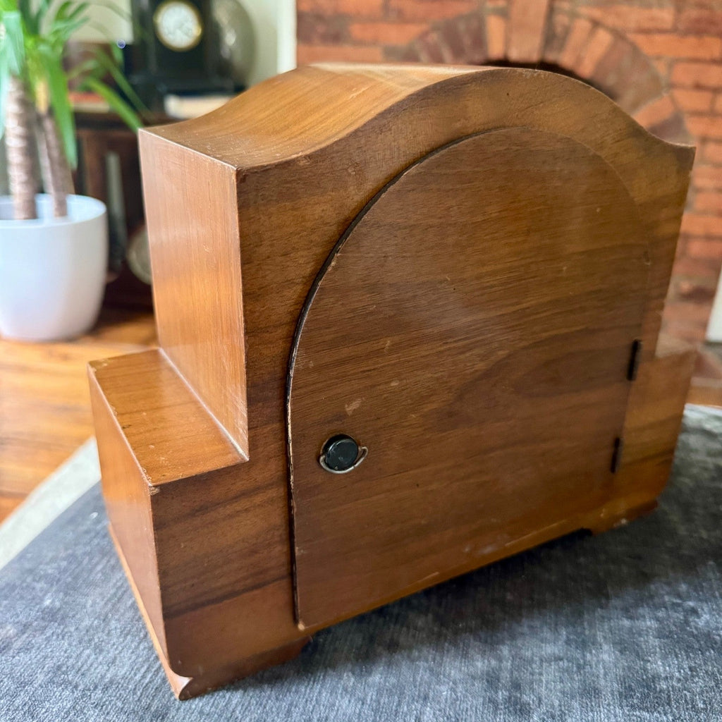 Vintage Enfield Walnut Mantel Clock Fully Serviced 8 Day Gong Strike With Key - Mahn and Co Clock Repairs